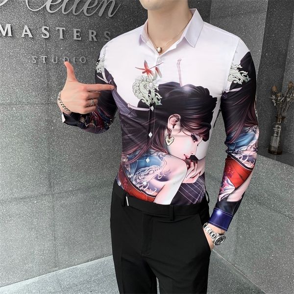 

men's casual shirts autumn beauty girl male shirt impression all game long sleeve for fine clothing fitting club 3xl iywd, White;black