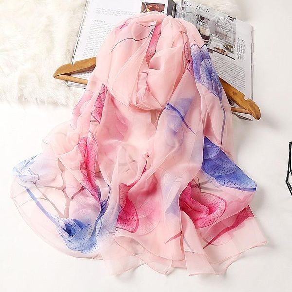 

scarves sunscreen scarf fashion lady ginkgo series beach towel translucent jubilation yarn printing silk sun protection travel, Blue;gray