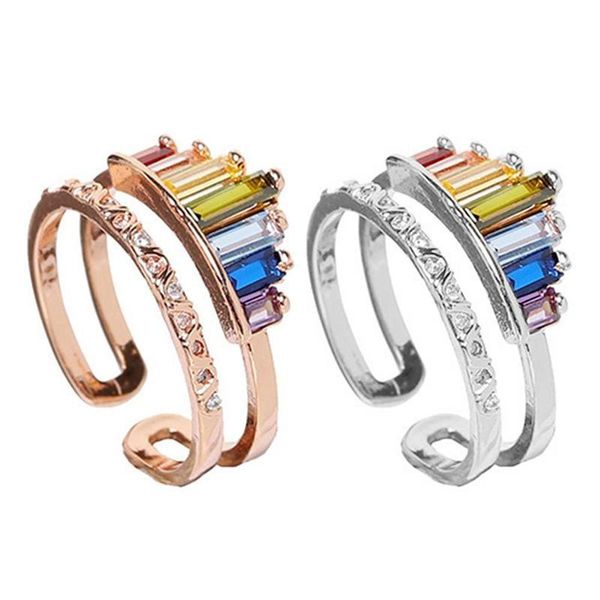 

cluster rings crown rainbow adjustable opening rhinestone engagement ring for women wedding jewelry gift fashion, Golden;silver