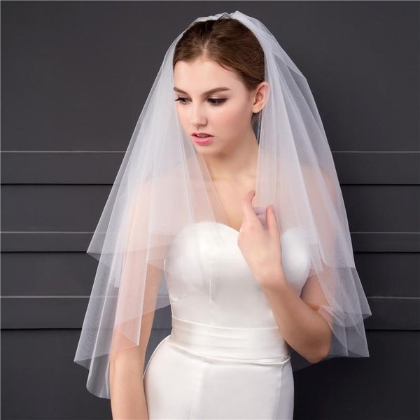 

bridal veils simple white with comb 150cm short ivory bride veil women two layers soft tulle cut edge wedding accesories, Black