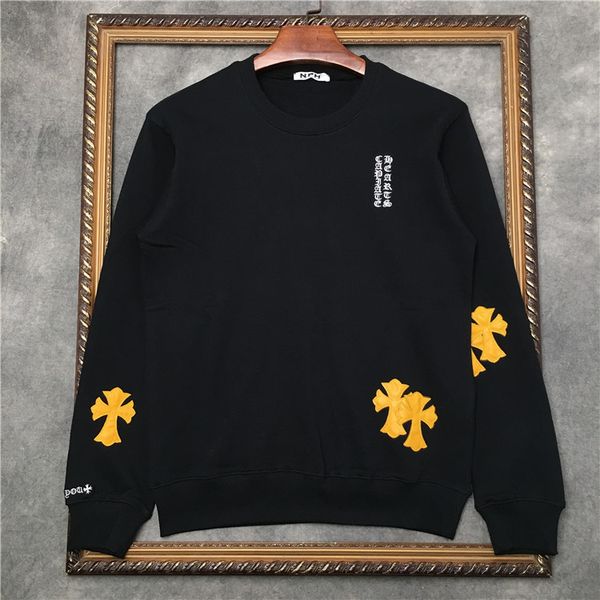 

2020 autumn winter tide br new stereo embroidery letter pu leather cross sweater men's and women's loose long, Black
