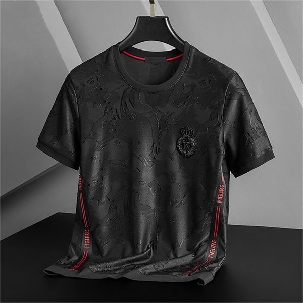 

luxury men's short sleeve t-shirt trend personalized jacquard embroidery half casual brand 220302, White;black