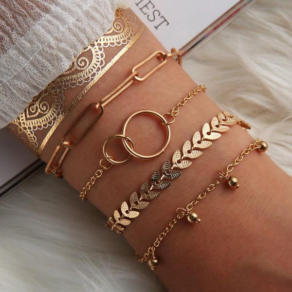 

simple geometric irregular chain bracelet circular pattern arrow 4-piece female fashion party gift s link,, Black