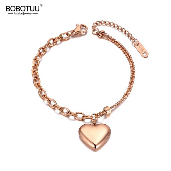 

beaded, strands bobotuu boho titanium stainless steel chain link bracelets for women original design fashion love heart charm bracelet bb202, Black