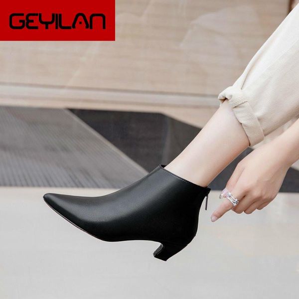 

boots female women shoes ankle 2021 autumn british style genuine leather with short elegant lady motorcycle, Black