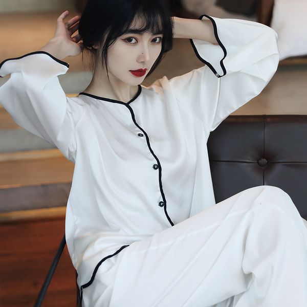 

women's sleepwear fashion black/white set silk satin nightwear pajamas for women spring summer v neck ladie's pijamas pyjama c958, Black;red