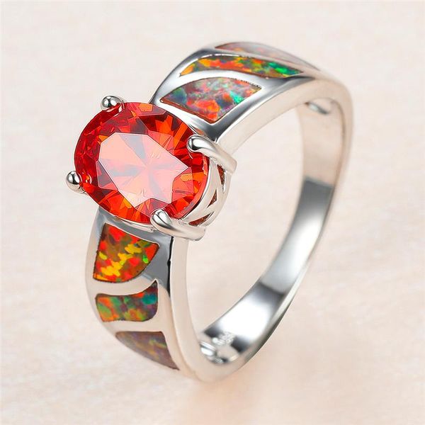

wedding rings luxury female red oval crystal ring classic silver color big for women trendy opal stone engagement, Slivery;golden