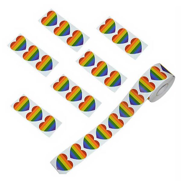 Confezione regalo 500 adesivi Gay Pride Love Is Rainbow Flag Etichetta per auto a forma di cuore Festival Bomboniere Decorazioni