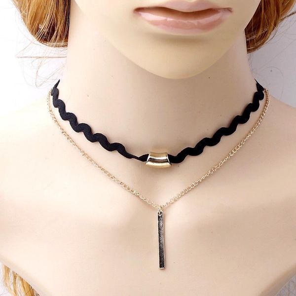 

pendant necklaces women simple lace collar sweater chain clavicle double-layer personality necklace ll@17, Silver