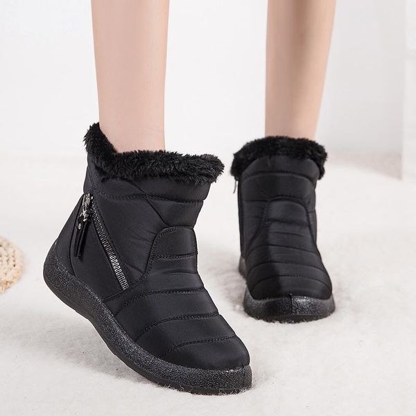 

boots snow women casual shoes slip on platform ladies chunky waterproof ankle punk winter footwear botas mujer, Black
