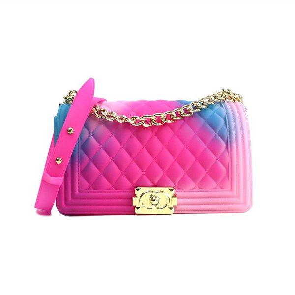 

gradient shoulder bag female frosted jelly small new chain pvc color fragrant rhombic style 2020 wejko