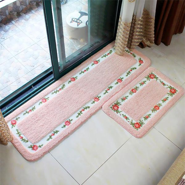 

pastoral bathroom mat toilet rug flower pattern kitchen carpet washable multi -size antislip doormat shower room floor pad decor carpets