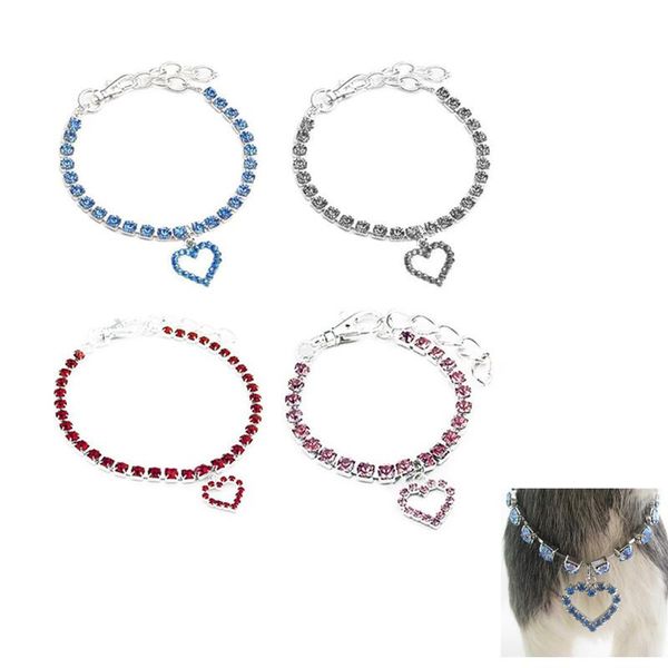 

dog collars & leashes heart-shaped collar rhinestone cat neck size 20cm 25cm 30cm for small medium dogs cats pet products pink blue red