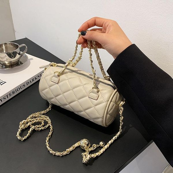 

evening bags fashion women rhombus pattern handbag chain shoulder solid color cylinder messenger ladies summer casual tote bag 2021