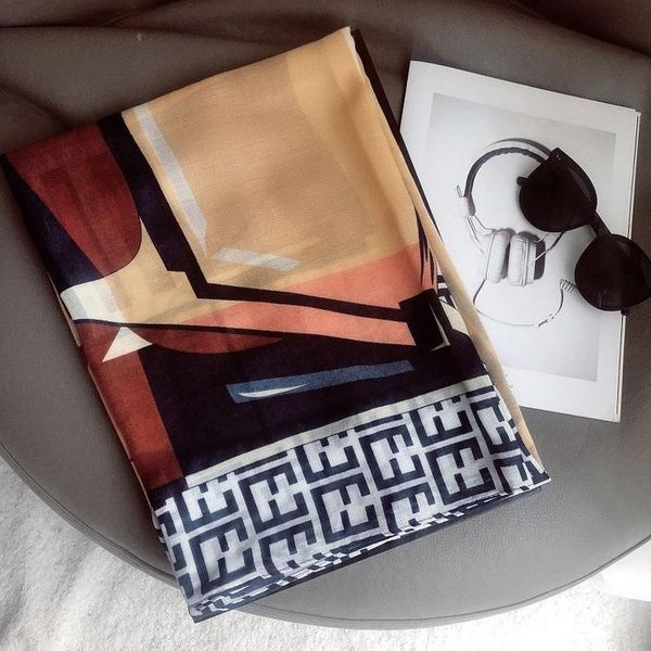 

scarves women s scarf summer thin type sunscreen shawl circumference korean style chain color matching letters cotton and linen outdoor beac, Blue;gray