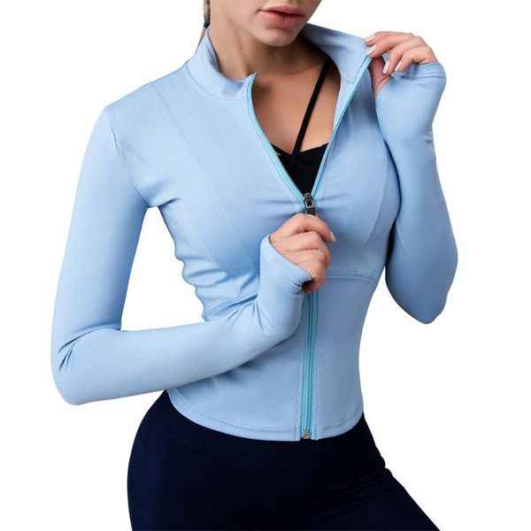 

running jackets women sport jacket zipper long sleeves thumb holes coat flex slim daily yoga, Black;red