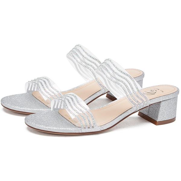 

dress shoes luxury women designers 2021 summer 4.5cm high heel black silver sandals mules 21803ain4487