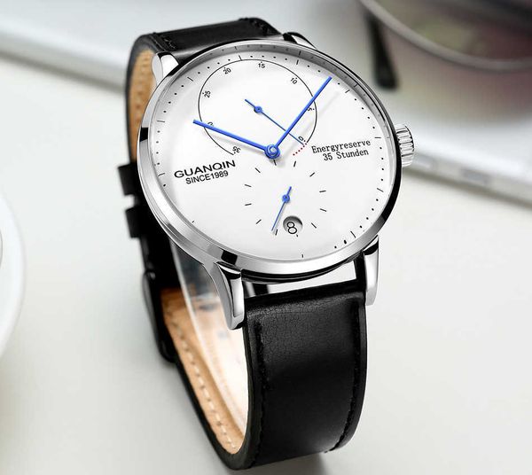 

guanqin mechanical watch men luxury brand famous automatic sapphire waterproof business fashion date power reserve display 210728, Slivery;brown