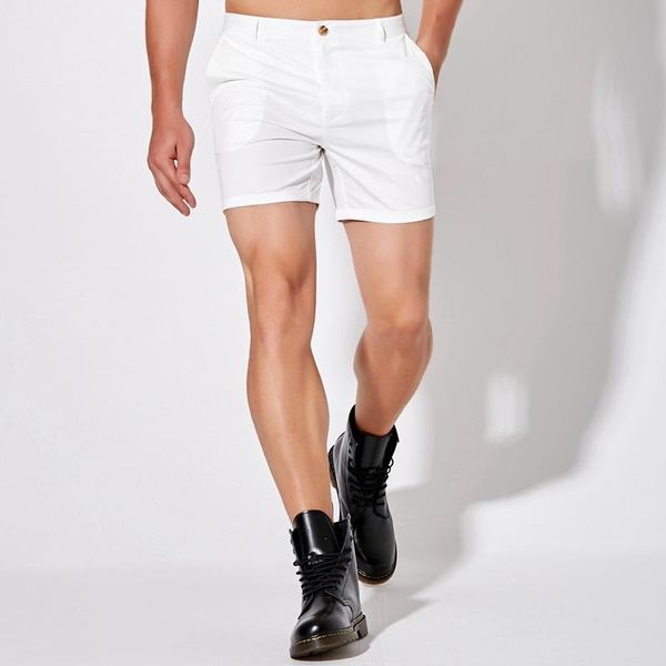 

men's shorts 2021 fashion casual business social daily home beach pink 100% cotton solid male straight pants, White;black