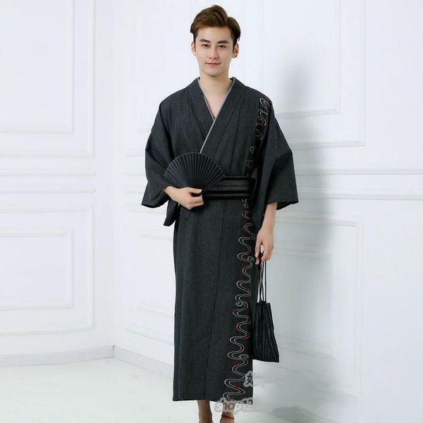 

ethnic clothing yukata men japan style traditional pajamas homme samurai kimono asian clothes homewear robe obi long kimonos, Red