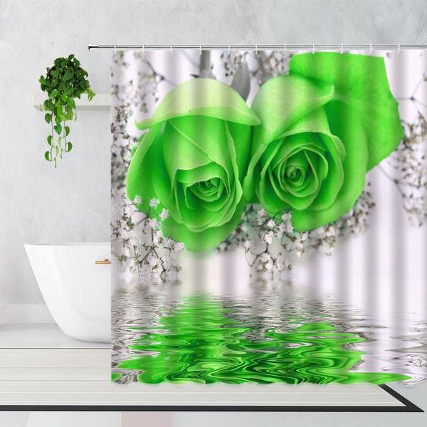 

plant flowers shower curtain green pink blue rose water surface flower butterfly bathroom decoration waterproof bathtub screen curtains