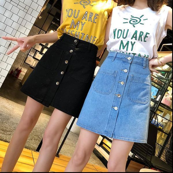 

black high waist denim women skirt summer short mujer faldas saias mulher