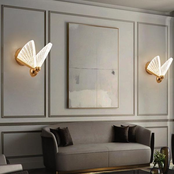 

deyidn golden wall lamp butterfly led light luxury bedside living room bedroom hallway porch nordic balcony lighting