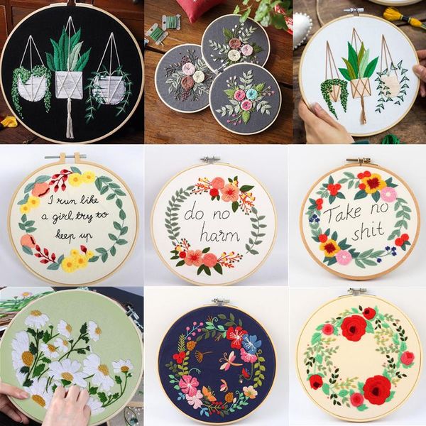 

other arts and crafts diy flowers plants pattern embroidery set needlework tools printed fabric round kit sewing craft