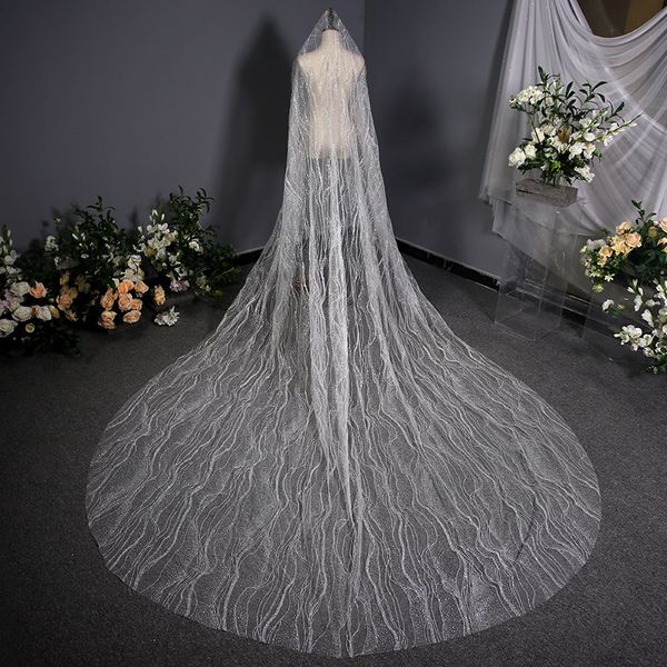 Vestido de noiva puro branco de luxo de luxo grande véu véu cocar véus de fada de fada