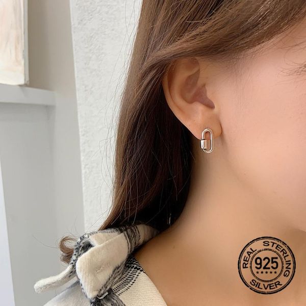 

paper clip 925 sterling silver earrings for women trendy student couple friendship gift lady party jewelry inef stud, Golden;silver