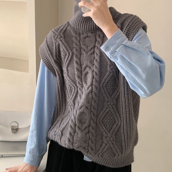 

hoodie high collar female spring crocheted sleeveless vest torsion, Black