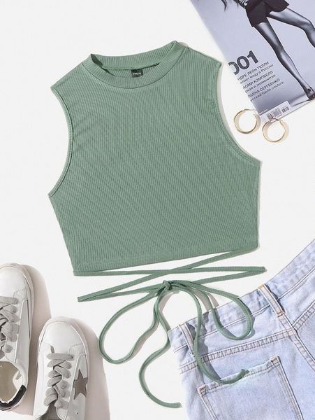 

crisscross tie back crop tank 11cc#, White