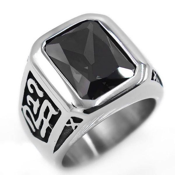 

cluster rings mens ring stainless steel punk fashion black square zircon jewelry gift, Golden;silver