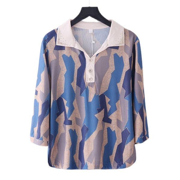 

women's t-shirt middle-aged elderly t-shirts 2021 autumn large size printing collar shirt casual female tee shirts blouse 4xl, White