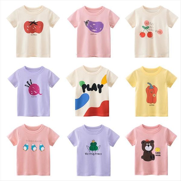 

children summer fashion girls t shirt boys short sleeves tees baby kids cotton clothes print cartoon toddler, Blue