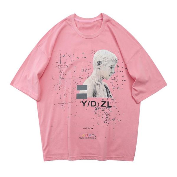 

women's t-shirt zottsoz tshirts hip hop streetwear casual statue city po print short sleeve t-shirts cotton women harajuku oversize tee, White