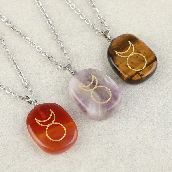 

pendant necklaces natural crystal moon sun religion horn geometry jewelry, Silver