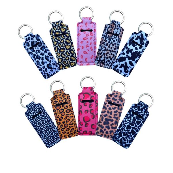 Personalizzato 20 stile leopardo quadrato in neoprene porta burro di cacao Keychians pratico balsamo per le labbra portachiavi porta rossetto portachiavi custodia