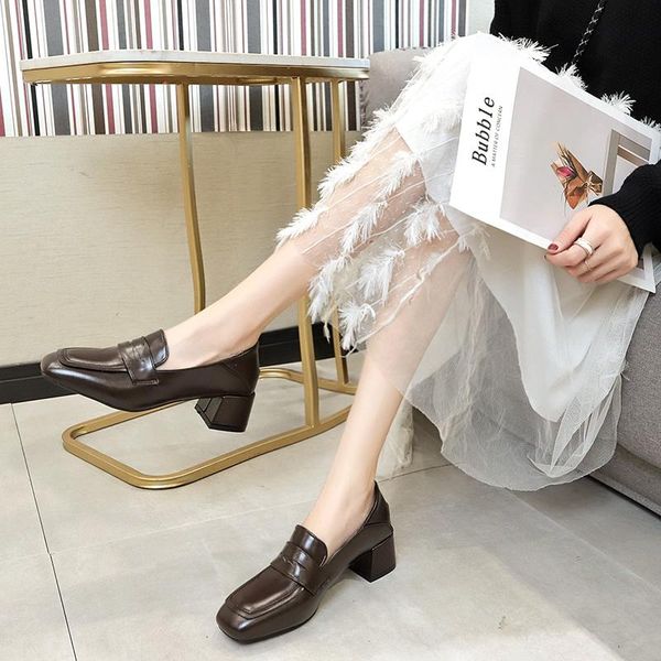 

dress shoes 2021 spring brand female high heels shallow office casual woman leather women pumps comfortable loafers u14-12, Black