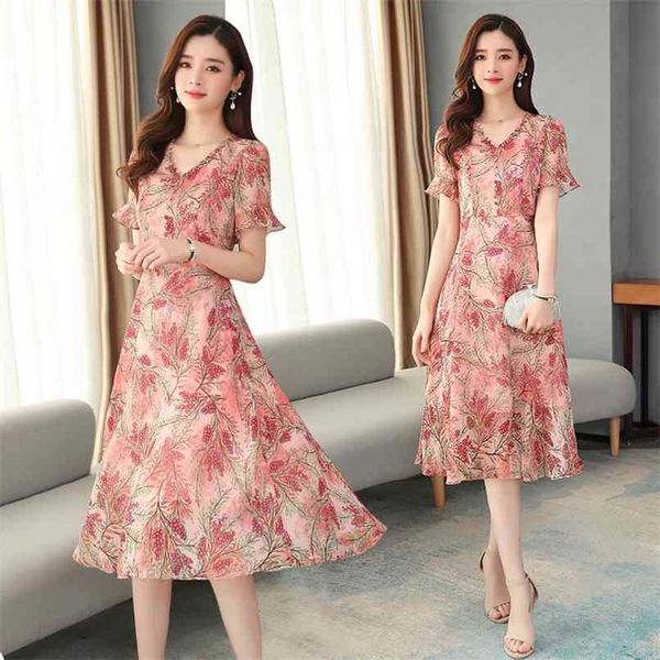 

vintage red floral chiffon midi dresses spring summer 5xl plus size runway dress elegant women bodycon party vestidos 210528, Black;gray