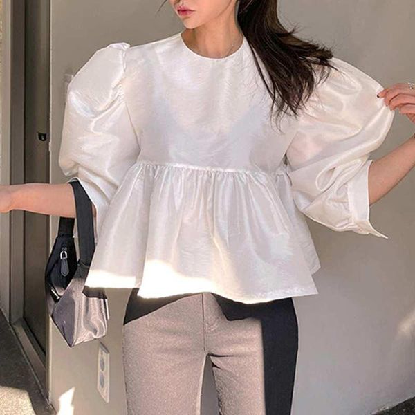 

women's blouses & shirts women blouse vonda 2021 casual 3/4 sleeve crew neck baggy pleated bohemian blusas femininas loose beach stree, White