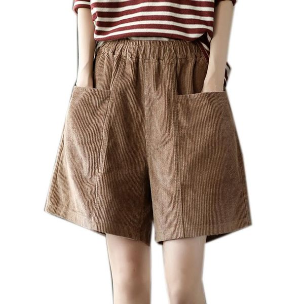 

women's shorts women corduroy mini short 100% cotton bottoms elastic waist solid casual retro vintage for summer loose big b09121001, White;black
