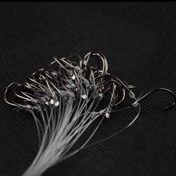 

20/28pcs/pack carbon steel fishing hooks line tied jig head barbecd fish 7#-20# flat carp set