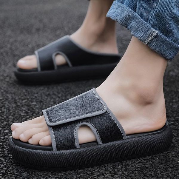 

slippers shoes sandali slides erkek flops platform sandalias garden camel man sandals homme 2021 outdoor italian, Black