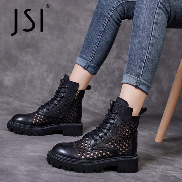 

round toe summer boots women shoes 2021 fashionable genuine leather platform hollow out breathable vo198, Black