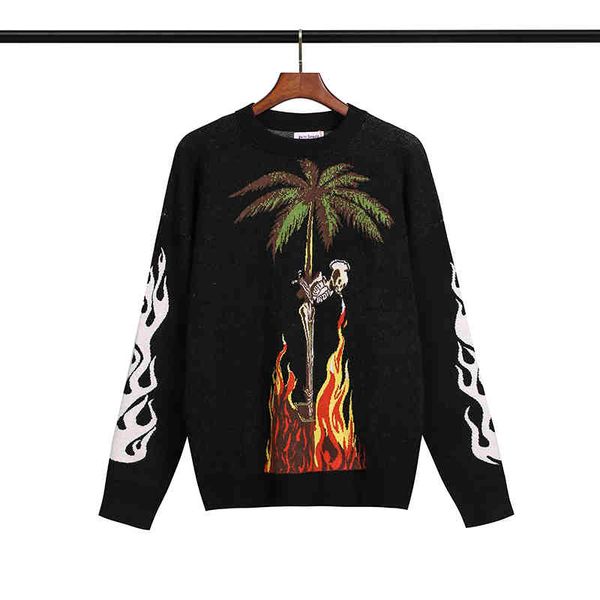 

round neck loose style skull men 2020 winter high street oversized men's sweater black grey