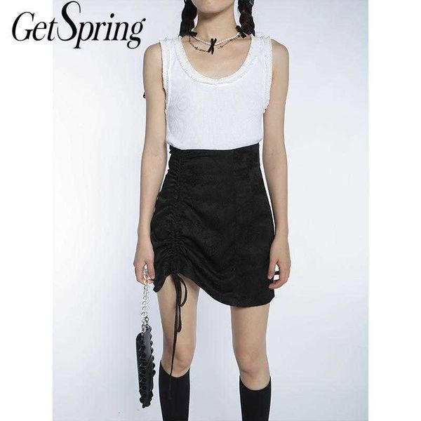 

getspring women crop ruffles sleeveless cotton black white fashion summer clothes 210601