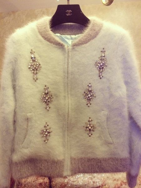 

women's knits & tees 2021 autumn *winter knitting cardigan sweater solid color diamond mosaic vison cashmere sweaters coat, White