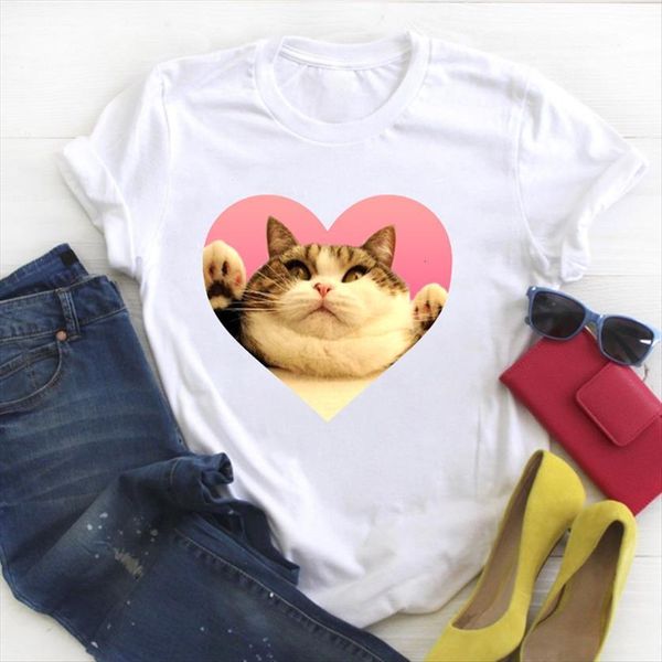 

cat face pet animal love women t shirts style 90s clothing summer tee female clothes graphic, White