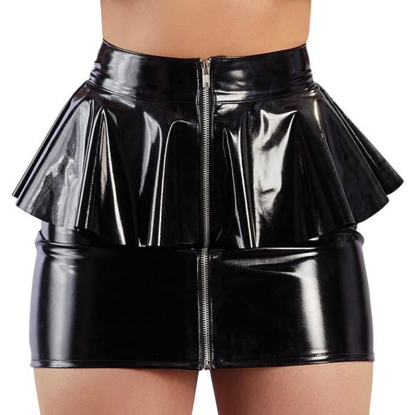 

s xl black womens skirts red wet look pvc latex package hip pencil skirt vinyl zipper ruffles shiny clubwear